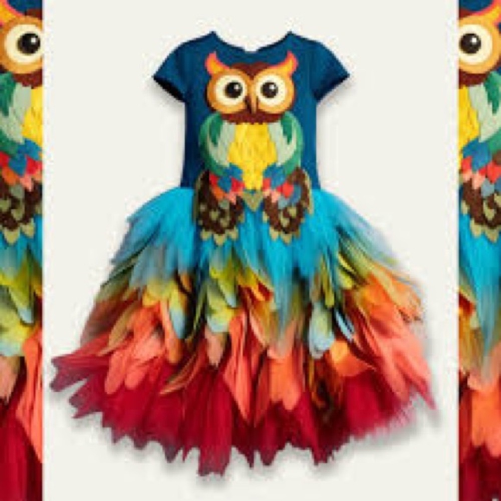 Mini Berni Rainbow Multi Color Owl Dress for girls sz: 16